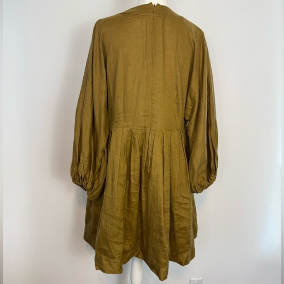 BANANA REPUBLIC Linen Balloon-Sleeve Mini Dress Size 10. Dry Mustard Color. - Picture 6 of 15